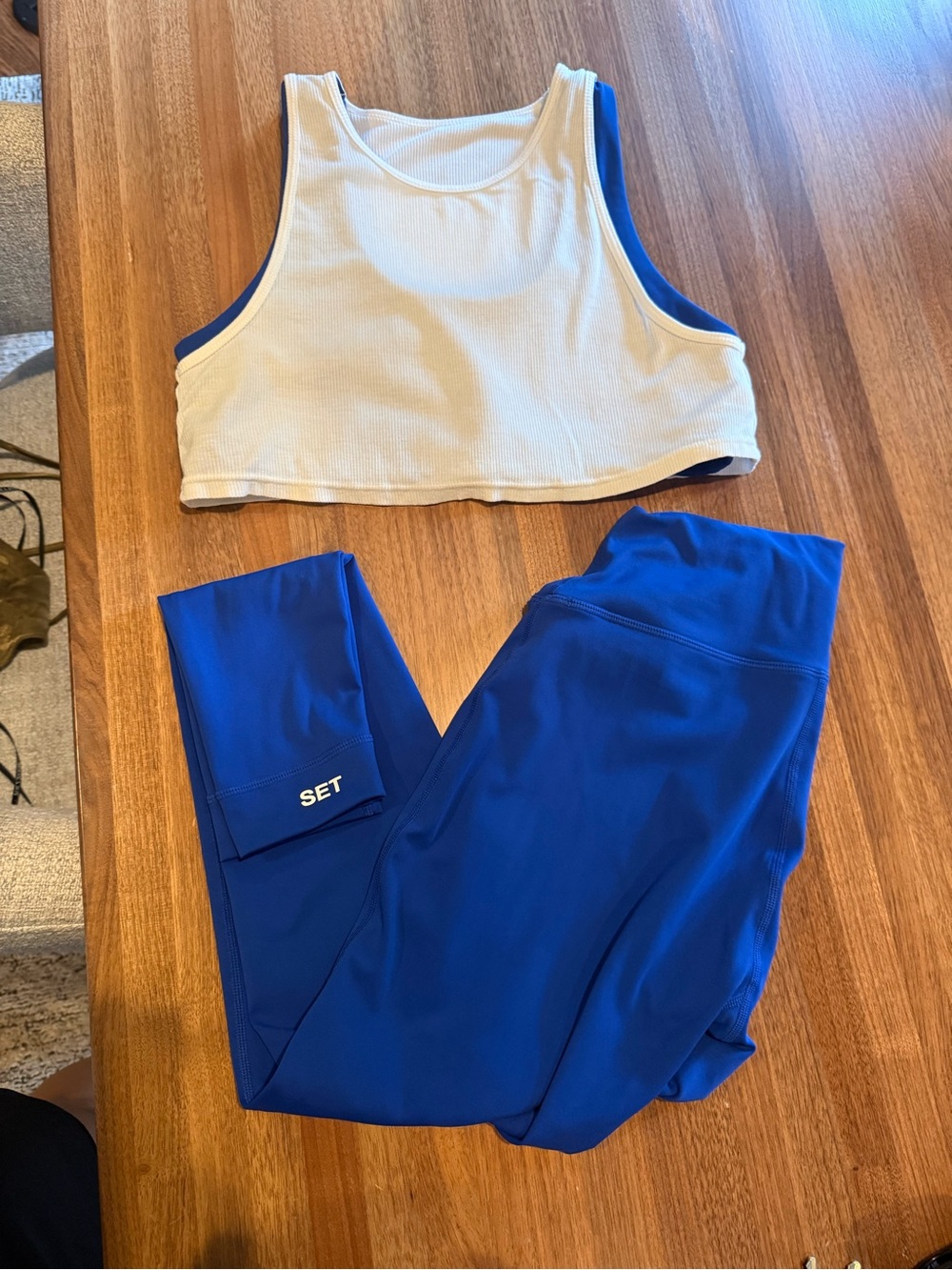 SET Active Royal Blue Leggings with Ivory Crop Tank